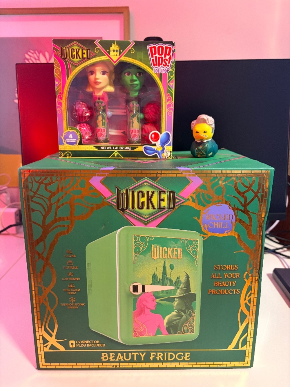 Wicked Beauty Fridge plus Glinda and Elphaba Pop Ups and The Wizard Ducky